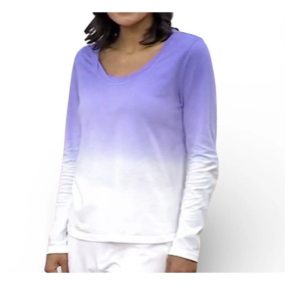Candace Cameron Bure Ocean Dipped Long Sleeve T-Shirt Size S Purple Ombre NWT
